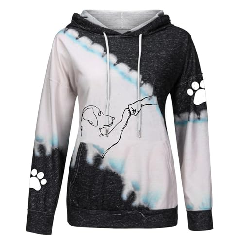 Generisch Kapuzenpullover für Damen, süßes Hundemotiv, Fauststoß-Grafik, langärmelig, Übergröße, Kapuzenpullover mit Taschen Hoodie Damen Blau (Black, S)
