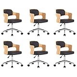 Foknhdi Lot de 6 chaises de cuisine, pivotantes, réglables en hauteur, en cuir synthétique et bois de prouvé, 47,5 x 53 x (68 76), design moderne, avec 5 roulettes, pour cuisine, salon, bureau   Noir