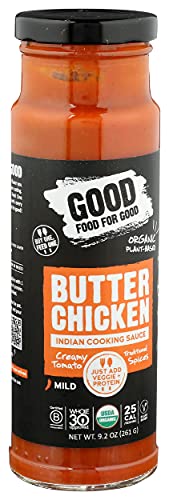 Good Food For Good Organic Butter Chicken Sauce, Indian Mild Curry, Keto & Whole30 Approved, No Artificial Flavors, 9.2 Oz #TOP2