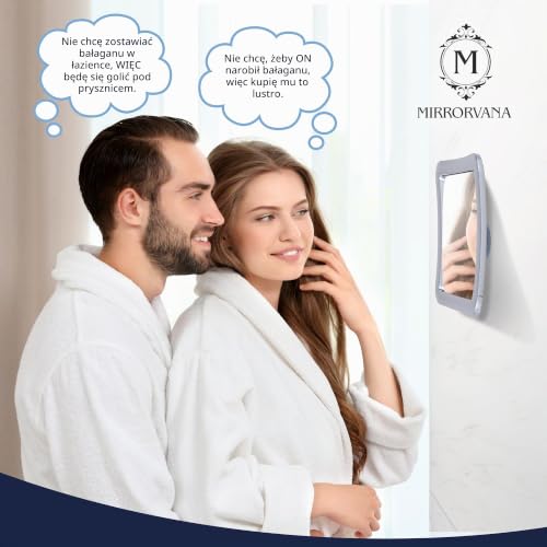 MIRRORVANA Lustro prysznicowe przeciwmgielne z potrójną przyssawką - Nietłukące się plastikowe lustro łazienkowe do golenia i brody - 13,5 cm x 13,5 cm (chrom) Shower Mirror