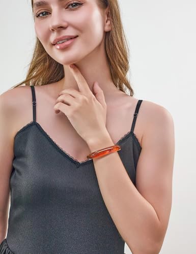 Thin Brown Acrylic Bracelet for Women Cream White Resin Bangle Translucent Tortoiseshell Resin Bracelet Vintage Wristband Bangle3