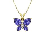 Diamondere Natural and Certified Tanzanite and Diamond Petite Butterfly Necklace in 9ct White Gold | 1.11 Carat Pendant with Chain