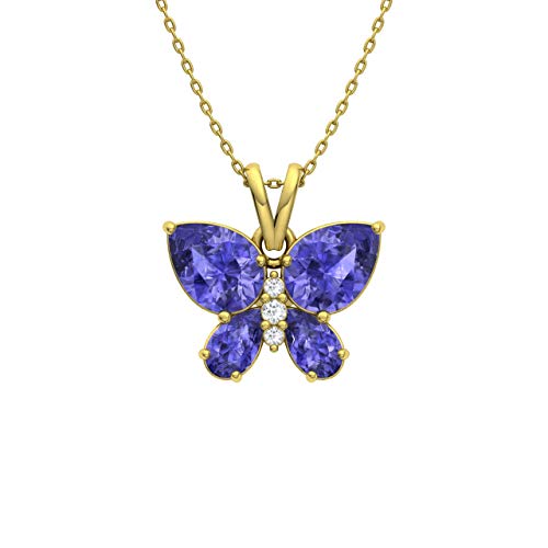 Diamondere Collar de mariposa pequeña con piedras preciosas naturales y certificadas en oro de 9 quilates | Colgante de 1,06 quilates con cadena, Metal Piedra, Tanzanita Diamante