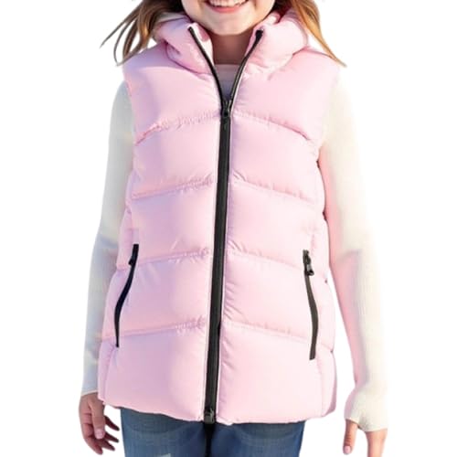 AMhomely - AMhomely Kids Gilet With Hood-Sleeveless Down Jacket with Zip Pocket,Children Hooded Windproof Waistcoat,Winter Warm Thick Vest Jacket For Travel Outdoors 5-10 Years A Pink 8-9 Years
