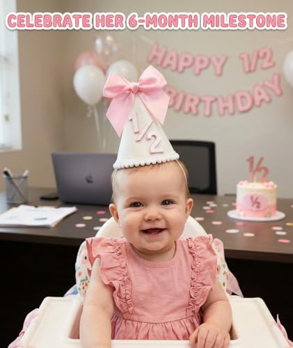 Image of piercing Half Birthday Decoration for kids, 1 /2 Birthday Decorations for kids, Half Way to One Decoration, Half Birthday Cap, Adorable Party Hat Milestone, Great for Photo Shoots