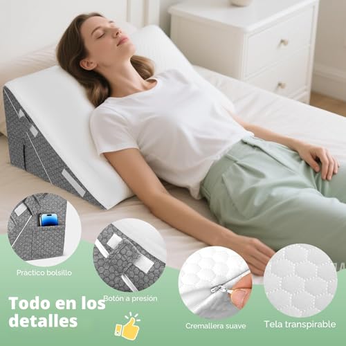 Miniatura 5 de Almohada De Lectura, Cojín Cuña Ergonómico Almohada Triangular Para Cama Y Sofá,Respaldo Cama Almohada Cuña, Cojin Espalda, Cómoda Almohada Antirreflujo Y Cojín De Lectura Para Elevación Del Sueño