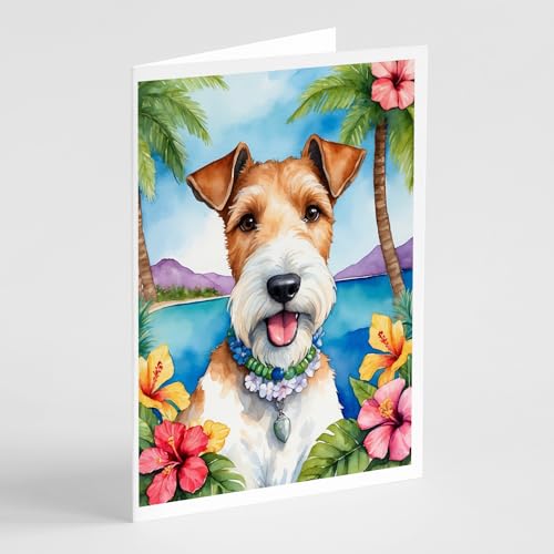 Caroline's Treasures Fox Terrier Luau Greeting Cards Pack of 8 Blank Cards with Envelopes Whimsical A7 Size 5x7 Blank Note Cards