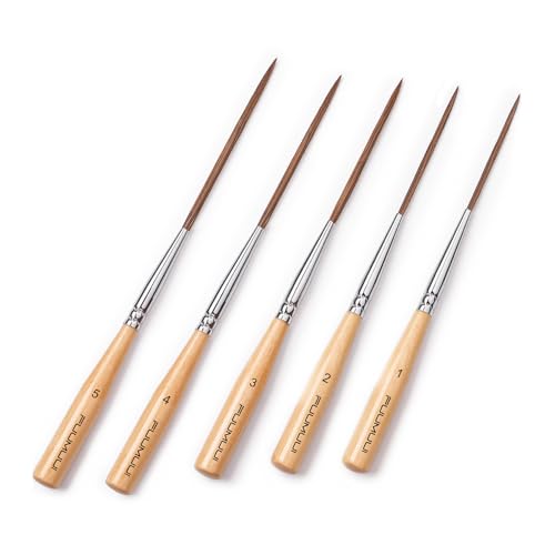 Fuumuui Long Liner Brushes, 5pcs Ox Ear Hair Detail Paint Brushes Extra Long Fine Point Tip Pinstriping Scroll Outlining Brush for Acrylic Watercolor Oil Gouache
