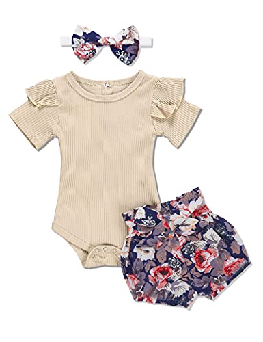 Image of KANGKANG Baby Girl Clothes Ruffle Romper Floral Short Pants Summer Outfits Cute Baby Girl Clothes