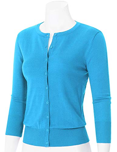 Image of Women's 3 /4 Sleeve Crew Neck Button Down Stretch Knit Cardigan Sweater (S-3XL)