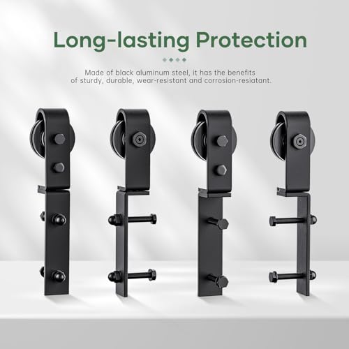 52 Bifold Sliding Barn Door Hardware Track Kit,Side Mounted Black J Shape Roller,Smoothly and Quietly,Assembly Easy,Fit Four 12 Bi-Folding Doors (Door Not Included)