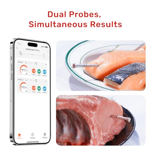 Meatmeet X Pro Thermomètre à Viande Cuisson Sans Fil, 2 Sondes 6 Capteurs
