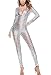 C.X Trendy Women's Sexy Catsuit Leather Zip up Clubwear Stripper (One Size, Silver)