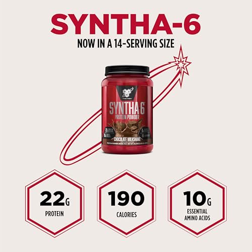 Image of BSN SYNTHA-6 Premium Protein Powder with 6g of Fiber, Whey Isolate, Micellar Casein, Milk Protein Isolate, 5g of Fat, Chocolate Milkshake, 14 Servings, 1.45 Pound (Packaging May Vary)