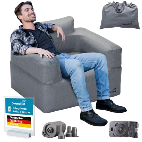 Skandika Luftsofa Easy Air Single | Aufblasbares Sofa Outdoor, mit Elektropumpe, für 1 Personen, Aufladbar mit USB-Ladekabel, Gästebett, bis 200 kg, Tragetasche | Luft Couch, Camping