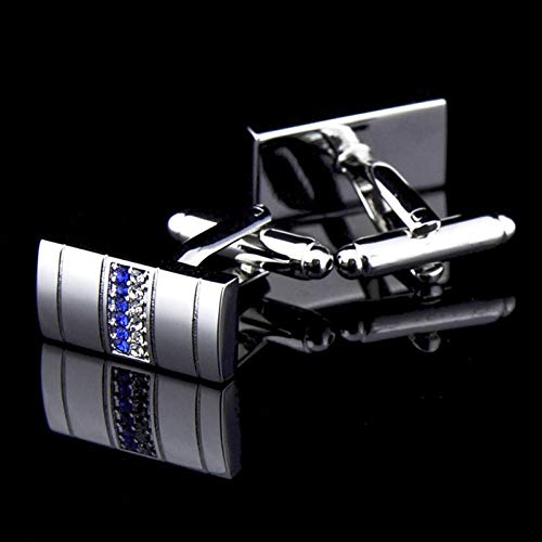 Mancuernillas KnBoB Rectangulares Plata con Circonia Azul y Blanca miniatura 4