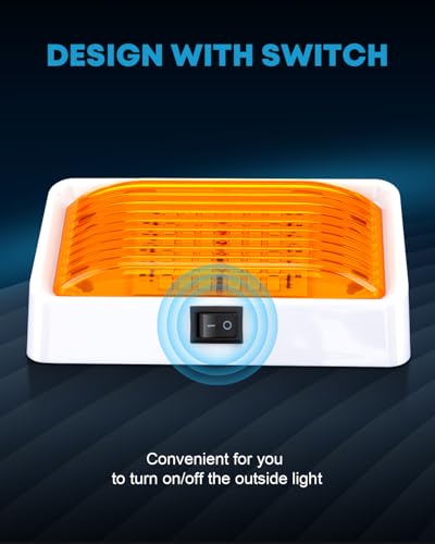 Image of Kohree LED RV Exterior Porch Utility 320 Lumen Light with Switch 12V Replacment Light for RVs, Trailers, Campers, 5th Wheels., White Base, Included Clear and Amber Lenses Removable