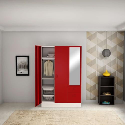 Image of Interio by Godrej Slimline Alloy Steel Almirah Textured Carmine Red, 3 Doors