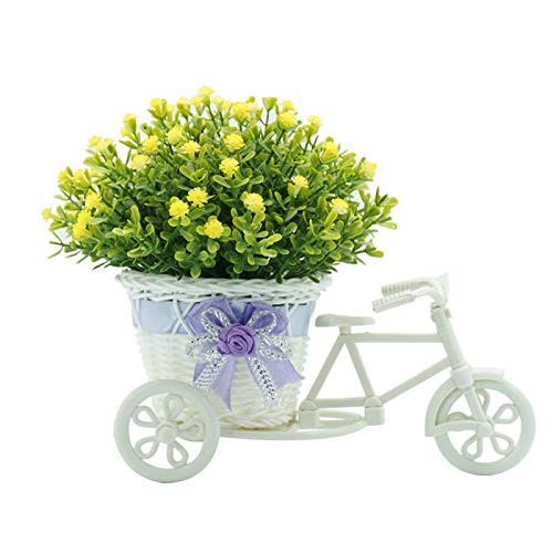 Himpokejg Artificial Flower Rattan Basket Tricycle Desktop Store Showcase Party For Stage Garden Wedding Windowsill Decor - Yellow #TOP1