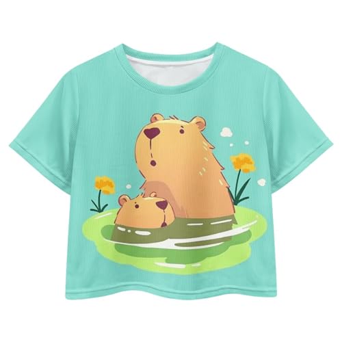 Image of Girls Fashion Crewneck Tee Shirts Casual Short Sleeve Crop Top Summer Outfits 5-14 Years Old