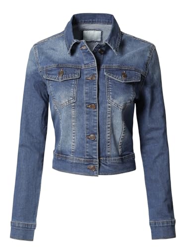 Design by Olivia Women's Classic/Destroyed Vintage Washed Long Sleeve Denim Jean Jacket