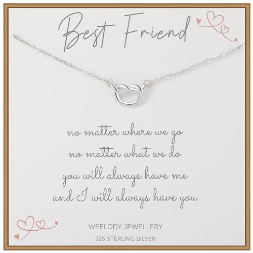 Weelody Best Friend Necklace, 925 Sterling Silver Knot Necklace, Friendship Gifts for Women