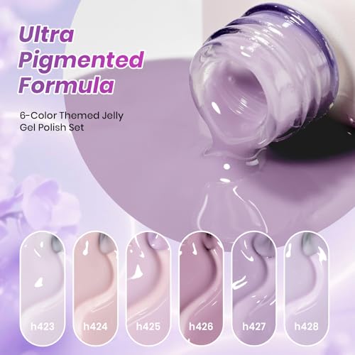 Image of Beetles Purple Gel Nail Polish Set - Taro Milk Tea 6 Colors Purple Summer Jelly Gel Nail Polish Kit Colors Sheer Translucent Effect Soak off UV Nail Art DIY at Home Gift for Women