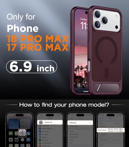 Image of Temdan Designed for Phone 18 Pro Max Case /17 Pro Max Case, [Built-in Invisible Kickstand][Compatible with MagSafe][Military Grade Shockproof] Slim Translucent Matte Phone Case 6.9 inch (Dark Cherry)