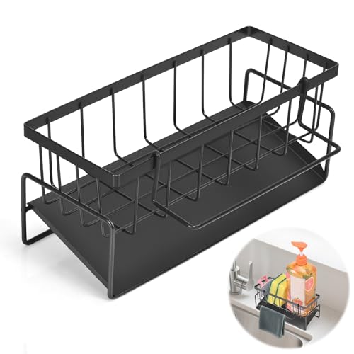 Szaboviktoria Organizer Cucina, Porta Spugne Lavello Cucina, Portaspugne per Lavello, Scolapiatti da Appoggio, per Riporre Stracci, Spugne, Sapone, Detersivo, Nero