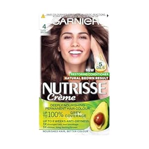 Garnier Nutrisse Permanent Hair Dye, Natural-looking, hair colour result, For All Hair Types, 4 Dark Brown