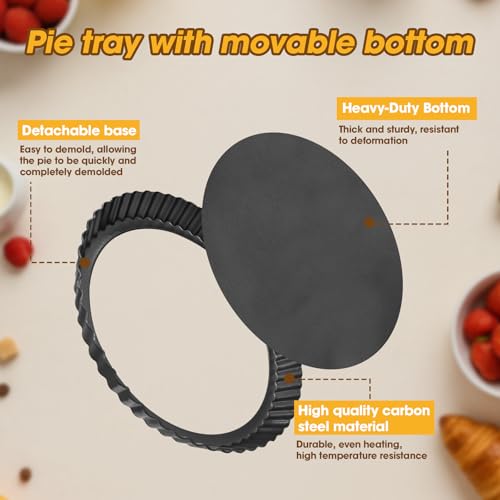 3 Pcs Quiche Pan Set 22cm/8.7inch 10cm/4inch Non-Stick Quiche Dish Tart Tin Carbon Steel Flan Tin with Loose Base Pie Dish Round for Baking Quiches Tartes Cheese Apple Pie - Image 5