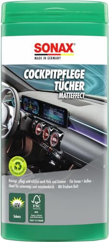 SONAX CockpitPflegeTücher Matteffect Box (25 Stück) Feuchte Tücher reinigen, pflegen und schützen alle Kunststoffteile, Holz und Gummi | Art-Nr. 04158410