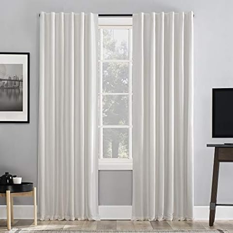 Sun Zero - 56260 Greyson Faux Dupioni Silk Extreme 100% Blackout Back Tab Curtain Panel, 50" x 95", Pearl White Cover