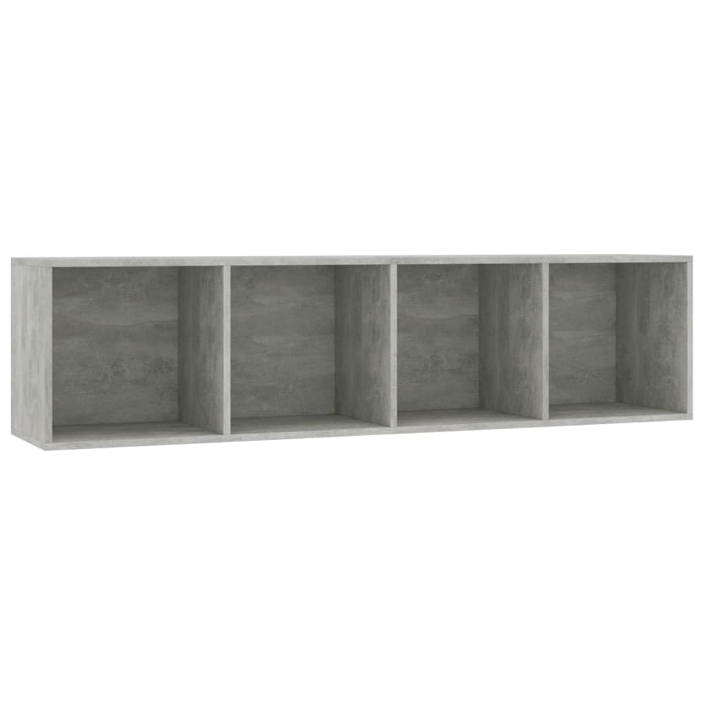 Biblioteka 4 przegródki drewniane Ingenierie Grey Beton 143x30x36 cm | Uniwersalna półka ścienna, przechowywanie książek DVD, łatwe do czyszczenia, montaż w zestawie