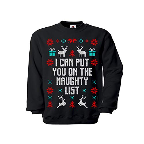 Copytec Pullover I Can Put You on The Naughty List Christmas Jumper Knitting Pattern #35827, black, Large