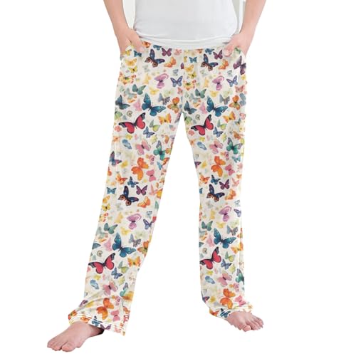 Butterfly Long Pajama Pants Elastic Waist PJ Bottoms with Pockets S A111329