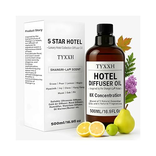 Hotel Collection Diffuser Oil, 500ml/17fl oz Shangri-La Inspired Essential Oils for Waterless, Cold Air, Ultrasonic & Reed Diffusers, HVAC, Long-Lasting 5-Star Hotel Fragrance for Home, Office, Spa