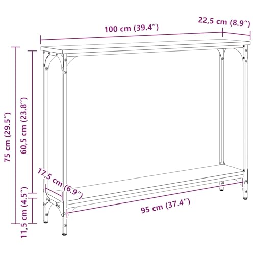 Mesa consola de roble Artisan de 100 cm con estante y marco de metal 3