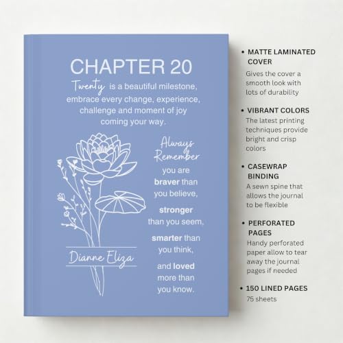 Personalized 20th Birthday Journal for Women, Custom Name Birth Flower Notebook, Hardcover Floral Writing Diary, Matte Lined Journal Gift for Daughter, Granddaughter, Niece, Sister or Best Friend - ABDAY20_3 - Image 7