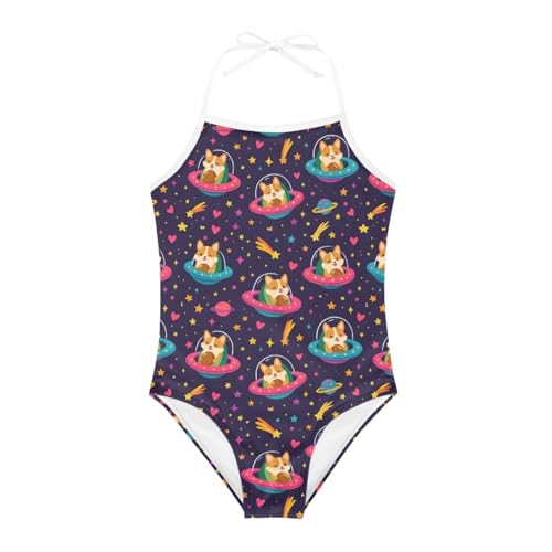 Image of KiuLoam Orange Pink Tropical Leaf Girls One Piece Swimsuit Quick Dry Beach Swim Bathing Suit for 3-8 Years Little Girls