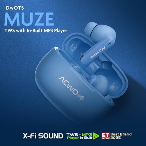 Image of ACwO DwOTS Muze, in-Built MP3 Player, TF Card Support, Recording Mode, Real-Time Audio Listening, HD Calling, Dual Device Connectivity, 10mm Dynamic Drivers, 4 EQ Modes, 45Hrs Playtime (Blue)