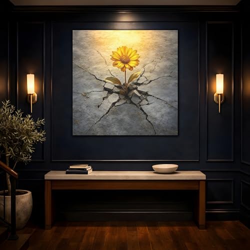 Toile canvas fleur jaune relief 3cm tableau carré salon - 4