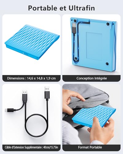 Lecteur CD DVD externe pour PC portable graveur USB 3.0 universel compatible Linux et Windows - 5