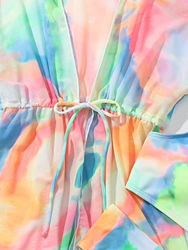 Makemechic Girl's 3 Piece Bathing Suits Cute Floral Bikini Swimsuit With Cover Up Tie Dye 160 #TOP2