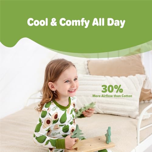 Image of Kids 2-Piece Soft Bamboo Viscose Clothing Set, Long Sleeve Top & Pants, Everyday Outfit for Toddler Boys & Girls