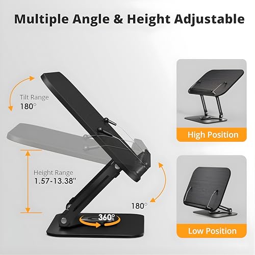 Image of Sunchhaya Book Stand for Reading - Adjustable Wooden Book Holder with 360 Rotating Base, Foldable Reading Rest for Desk, Cookbook Stand, Tablet & Laptop Holder, Height & Angle Adjustable (R51 Black)