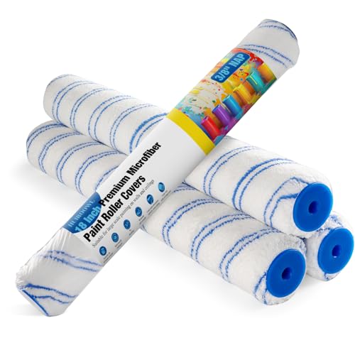 HUIROOWL 18 Inch Microfiber Paint Roller Covers (4 Pack) - 3/8 Nap for All Types of Painting Surfacess, Lint-Free & Easy Clean, Ideal for Walls, Ceilings & Large Area Painting