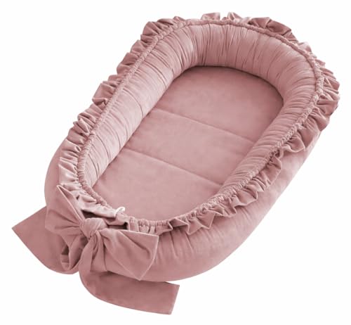 Babynestchen Neugeborene – Babynest Velvet – Nestchen Baby für Babybett & Kinderbett – Babykokon Tragbar – OEKO-TEX zertifiziert – Zubehör Babybett – Dirty pink Velvet