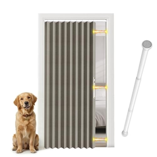 Magnetischer Türvorhang Blickdicht, ohne Bohren – Mit Teleskopstange, Faltenbalg-Design für Schlafzimmer & Flur (Grau, 198 x 106 cm, 1er Pack)