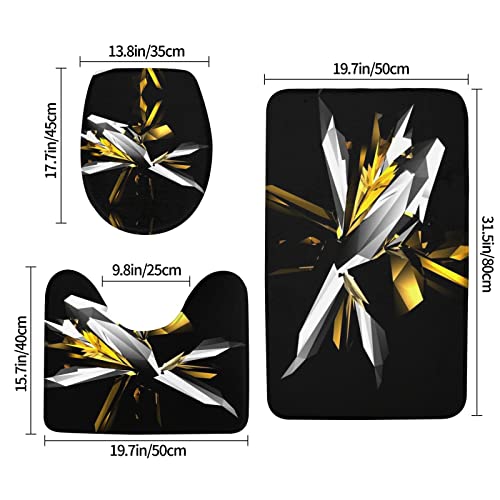 Abstraktes Schwarz / Weiß / Gelb Druck Teppich Pads Badematte Badteppich Set 3-teilig + Konturteppich + Toilettendeckelbezug – Bild 4